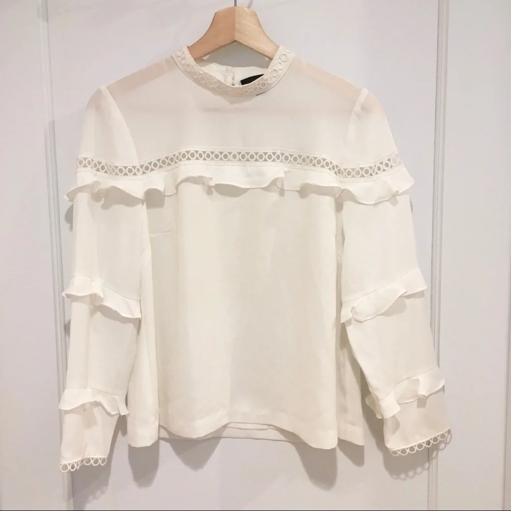 ⭐️ J. Crew White Tiered Ruffle Top 2 Long Sleeve